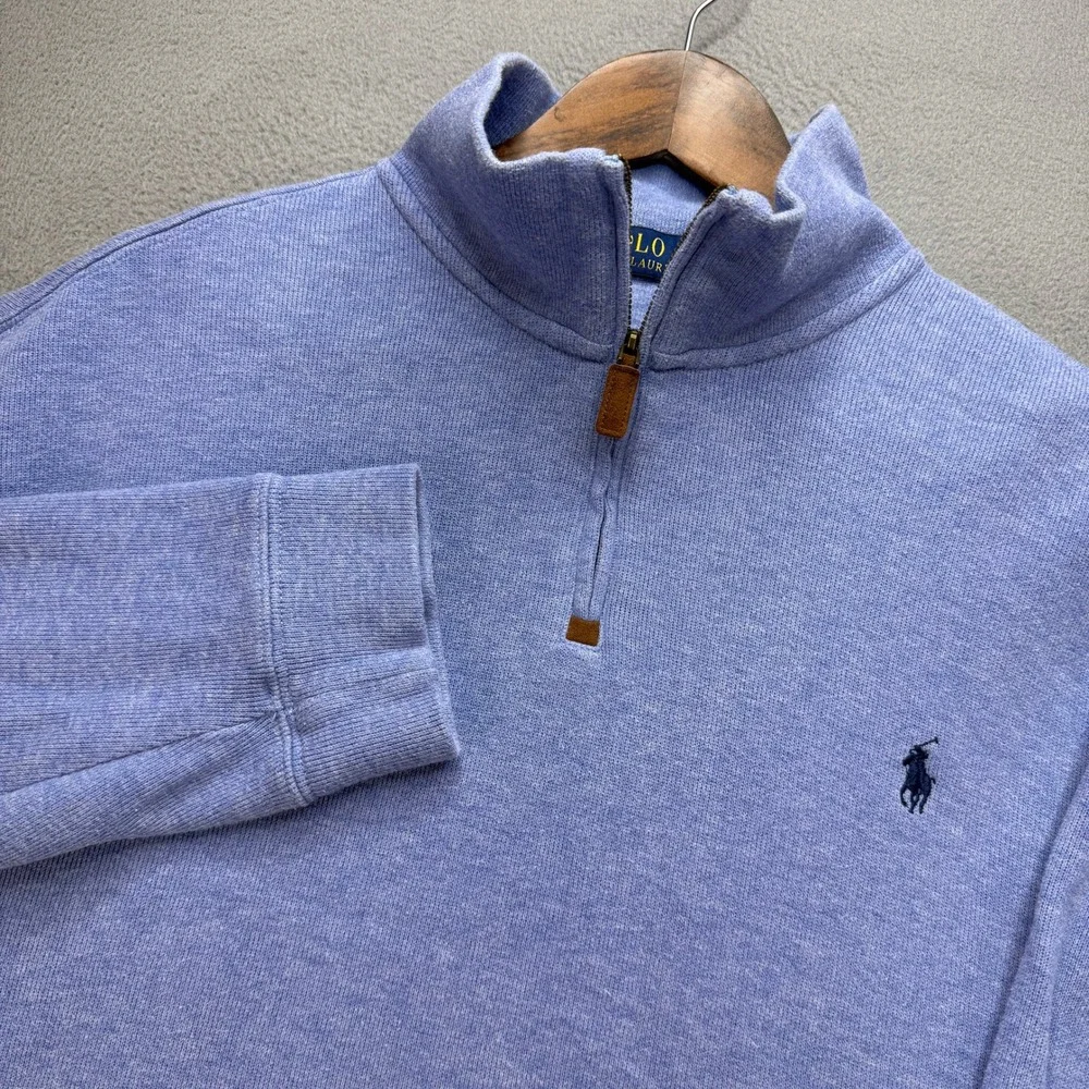 Polo Ralph Lauren Quarter Zip Pullover Mens XXL Blue Cotton Knit Sweater Preppy
